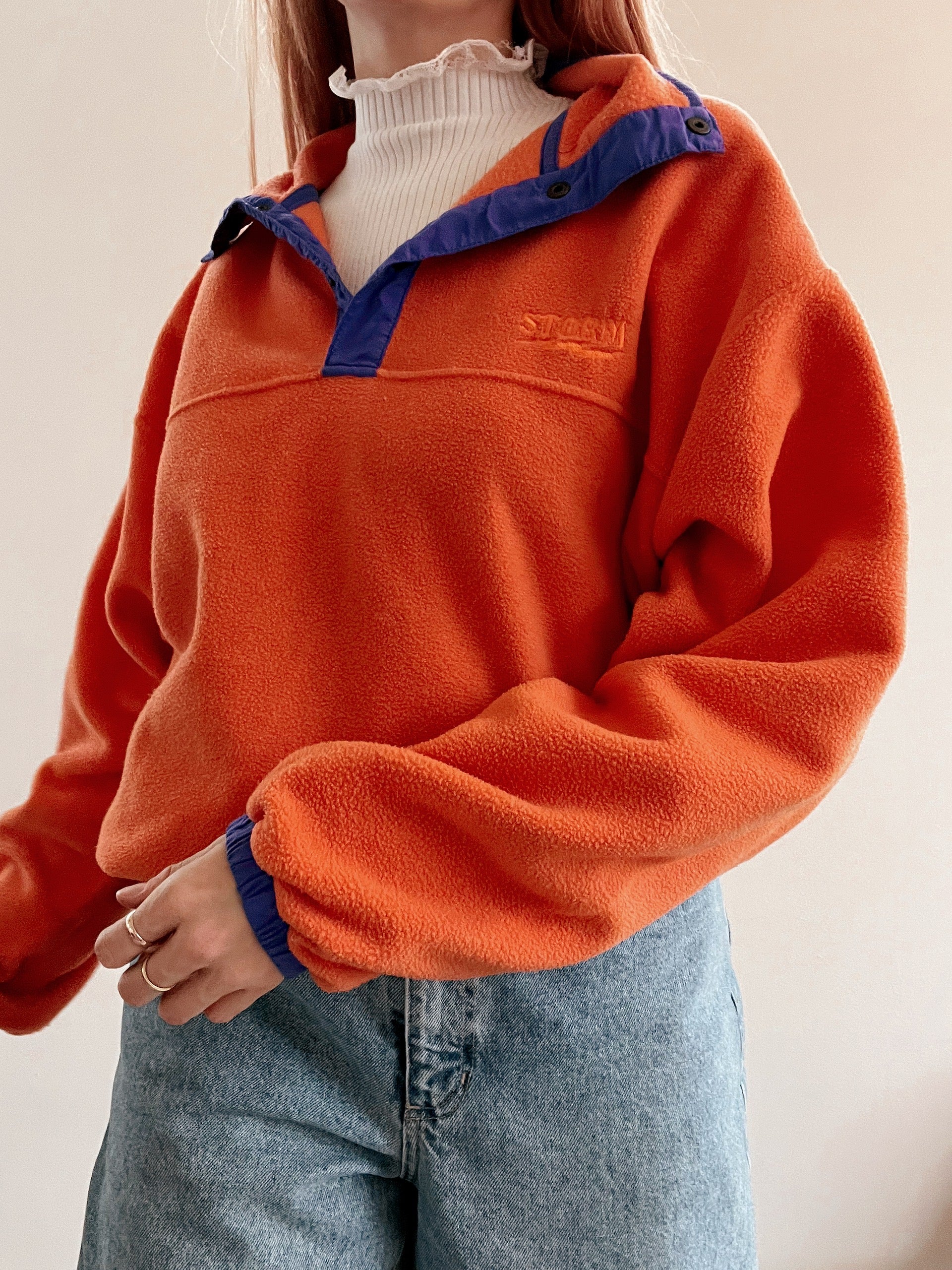 White and blue jacket with orange collar Adidas XL