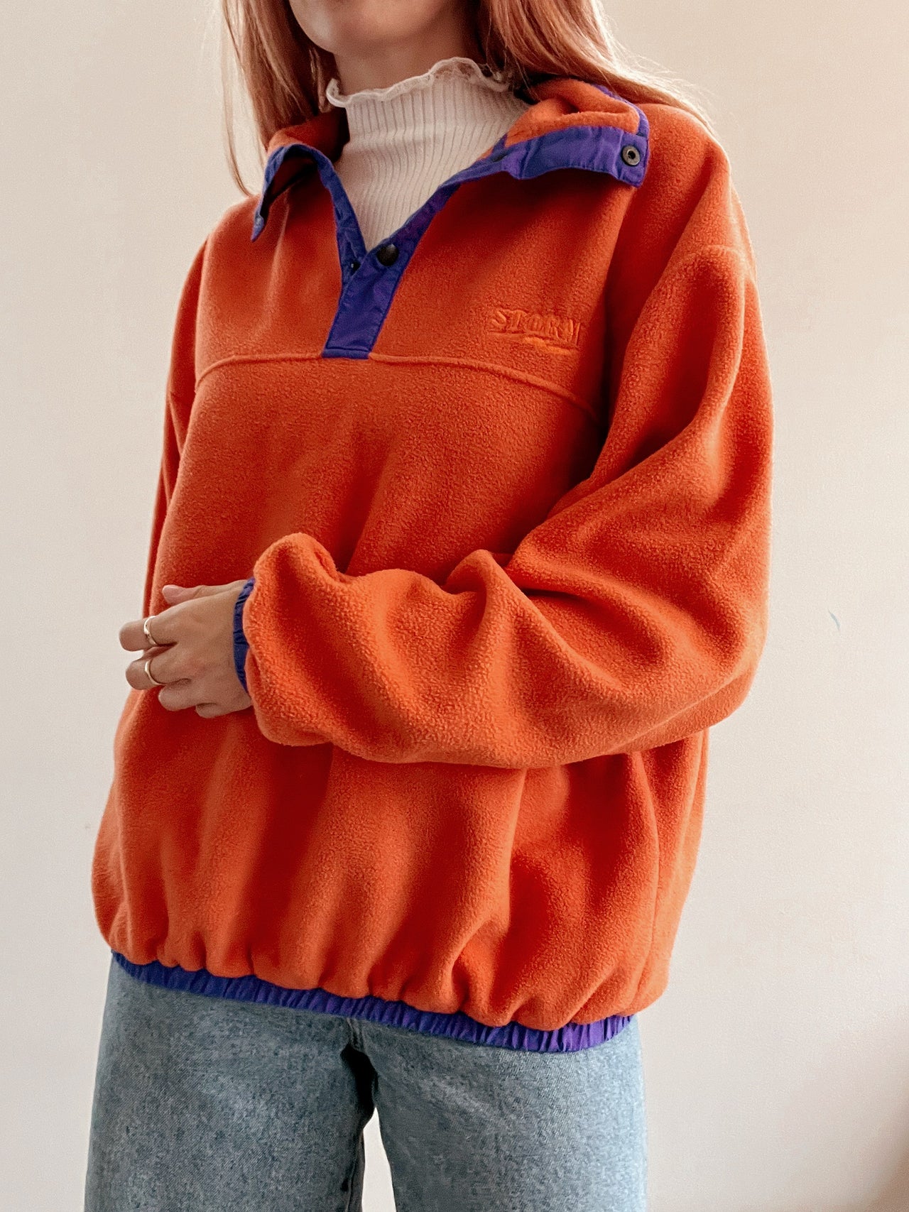 Vintage orangefarbener Fleecepullover L