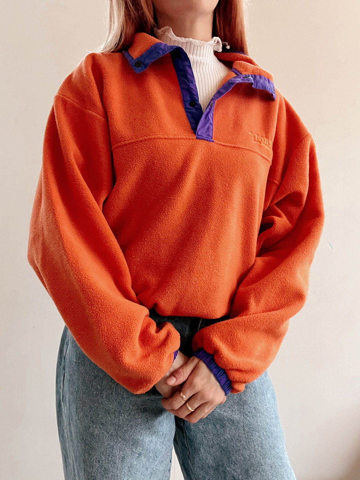 White and blue jacket with orange collar Adidas XL