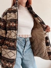 Jacket polaire vintage beige ceintrée M