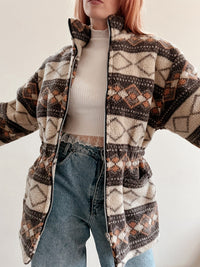 Jacket polaire vintage beige ceintrée M