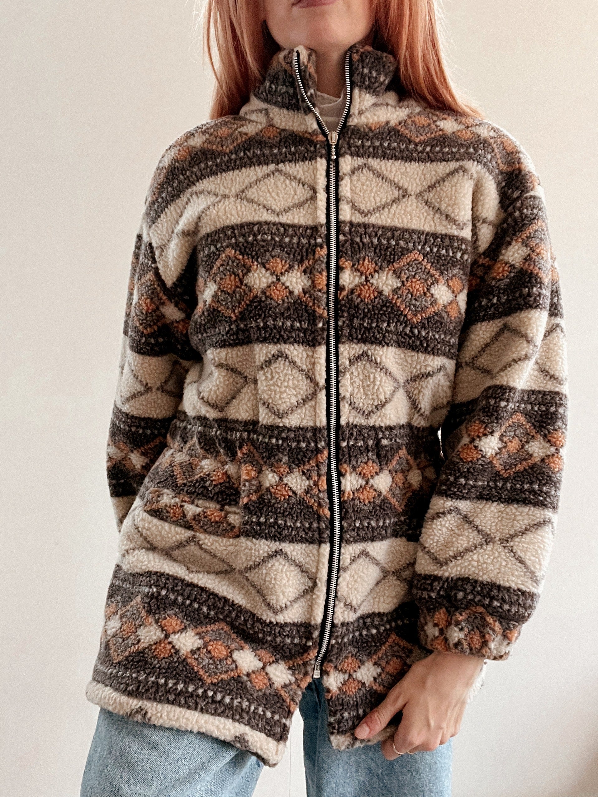 Jacket polaire vintage beige ceintrée M