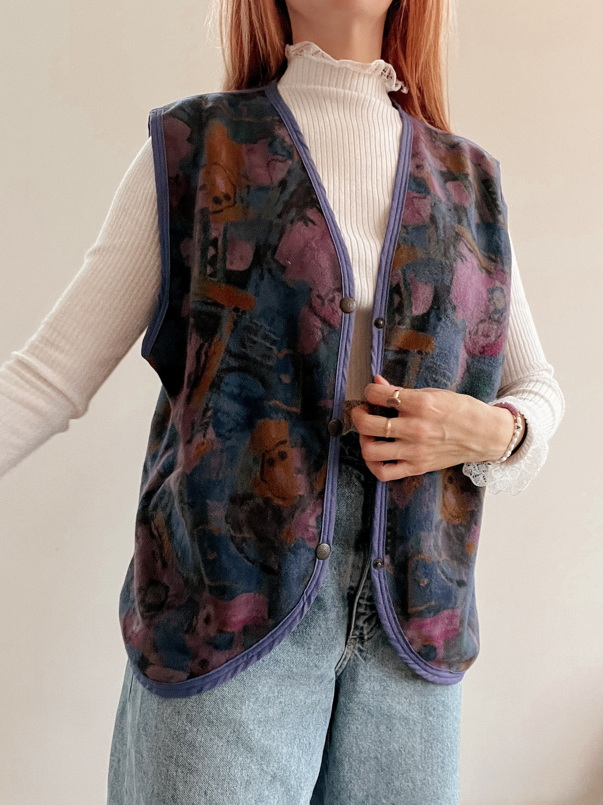 Gilet polaire mauve et bleu S