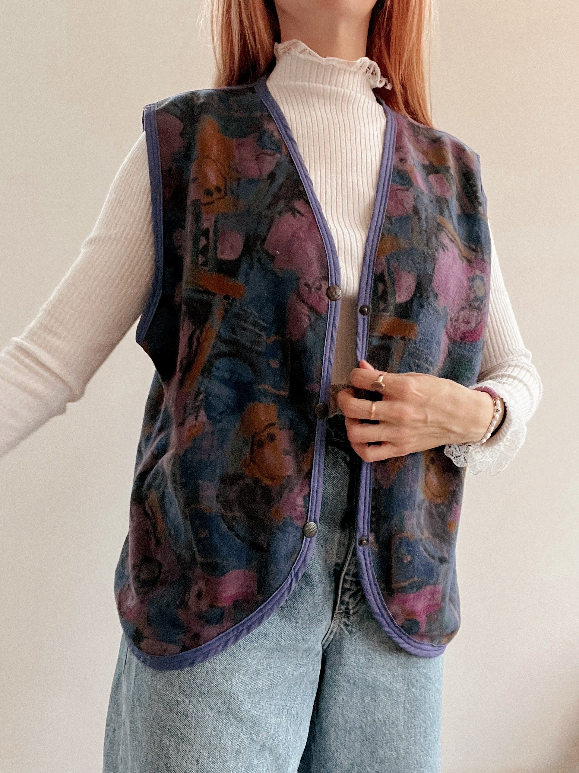 Gilet polaire mauve et bleu S