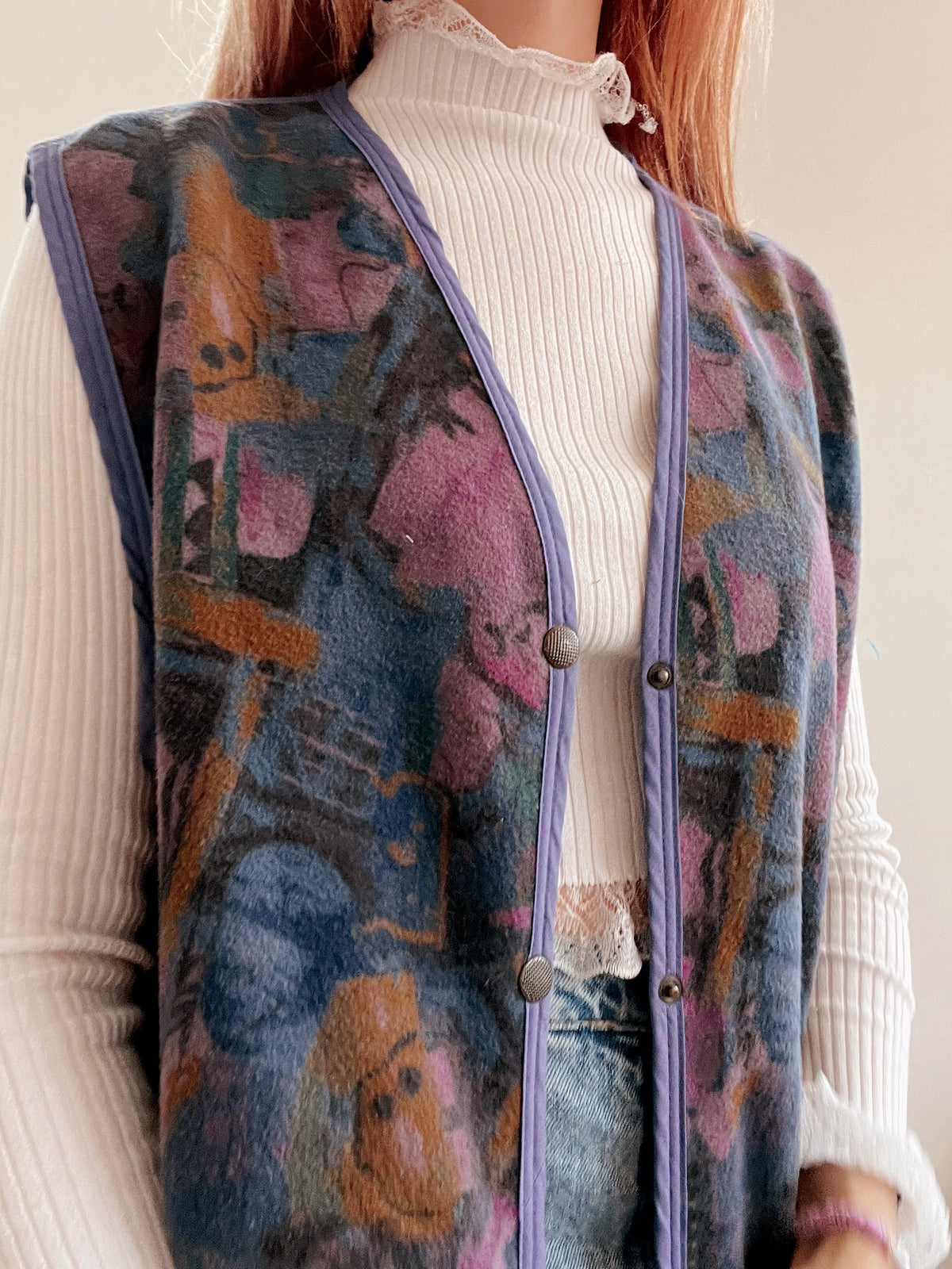 Gilet polaire mauve et bleu S