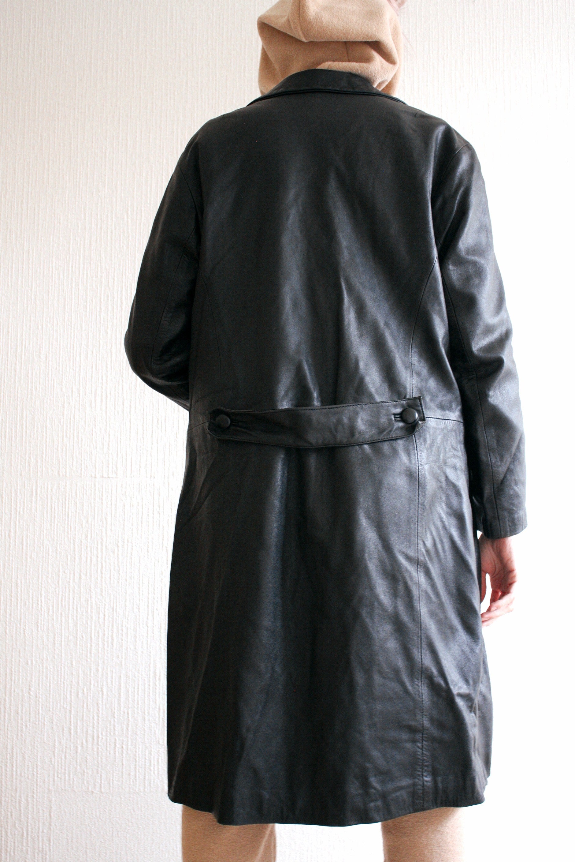 Manteau en cuir noir oversized M/L