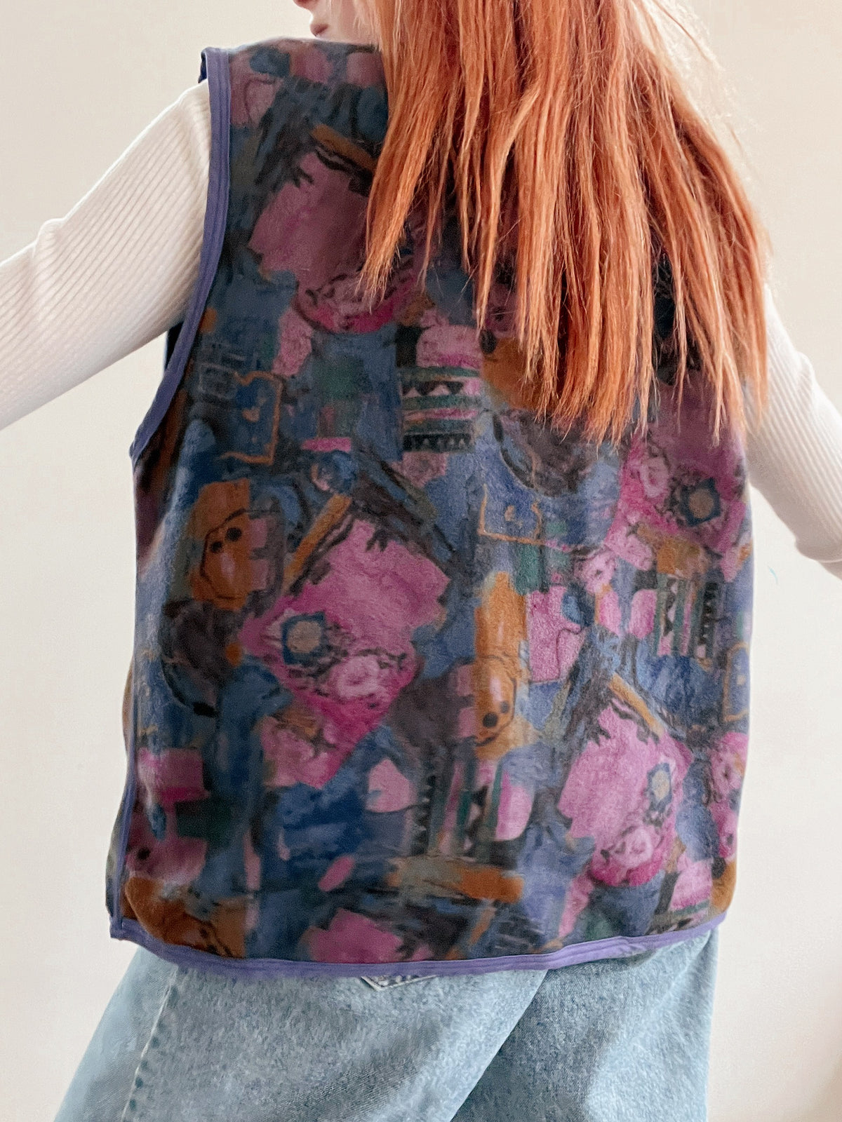 Gilet polaire mauve et bleu S