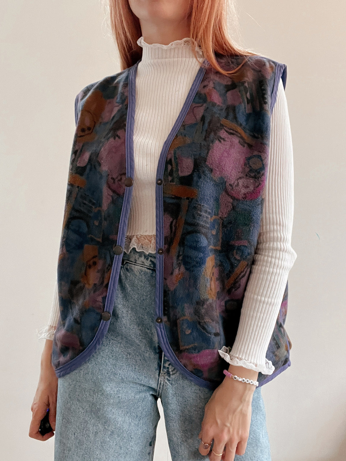 Gilet polaire mauve et bleu S