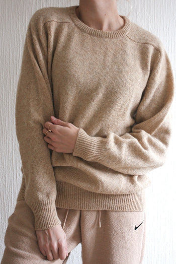 Blue knit turtleneck sweater with beige patterns M