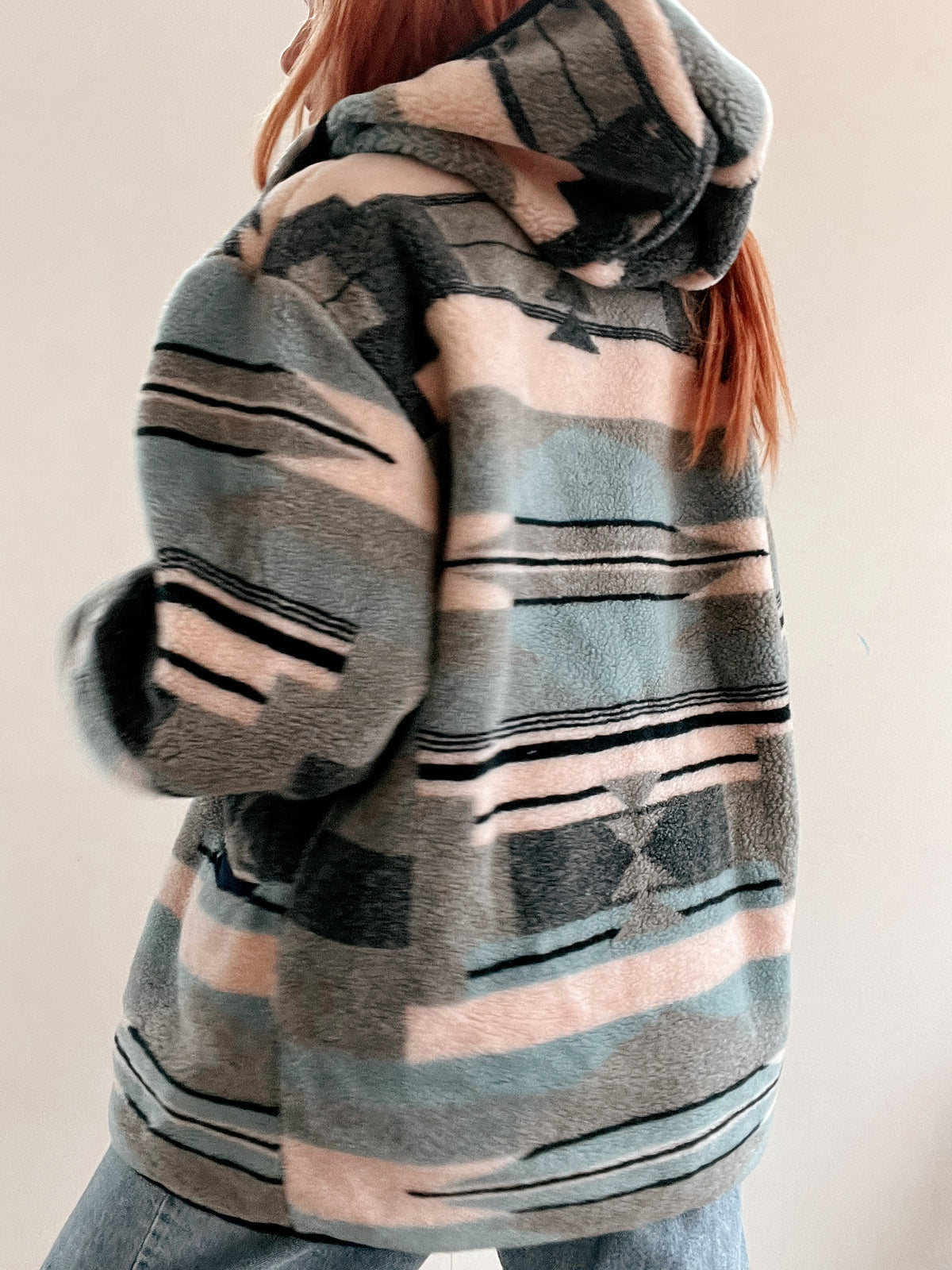 Veste polaire vintage gris / corail  M