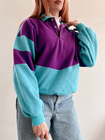 Vintage lila und blauer Fleecepullover L