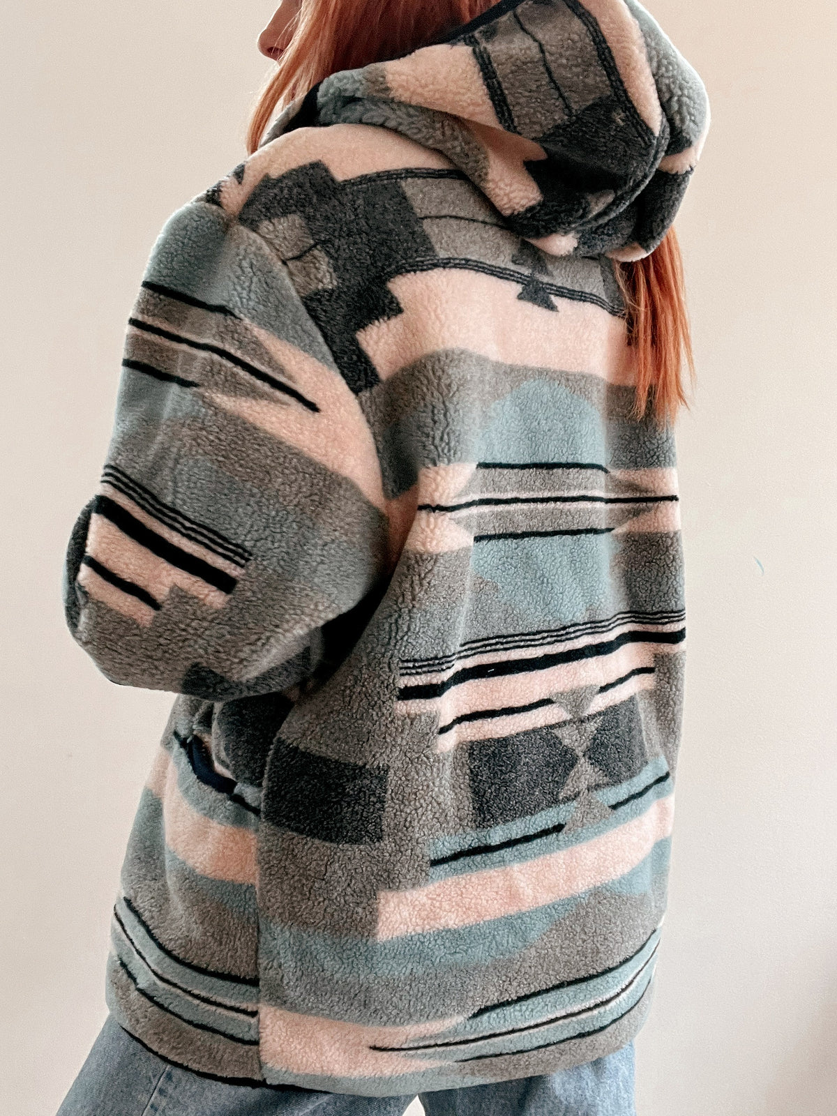 Veste polaire vintage gris / corail  M