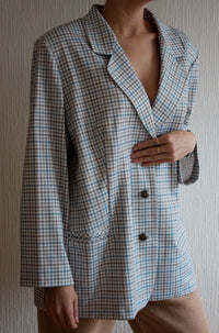 Veste blazer blanche et verte à carreaux L