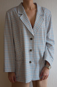 Veste blazer blanche et verte à carreaux L