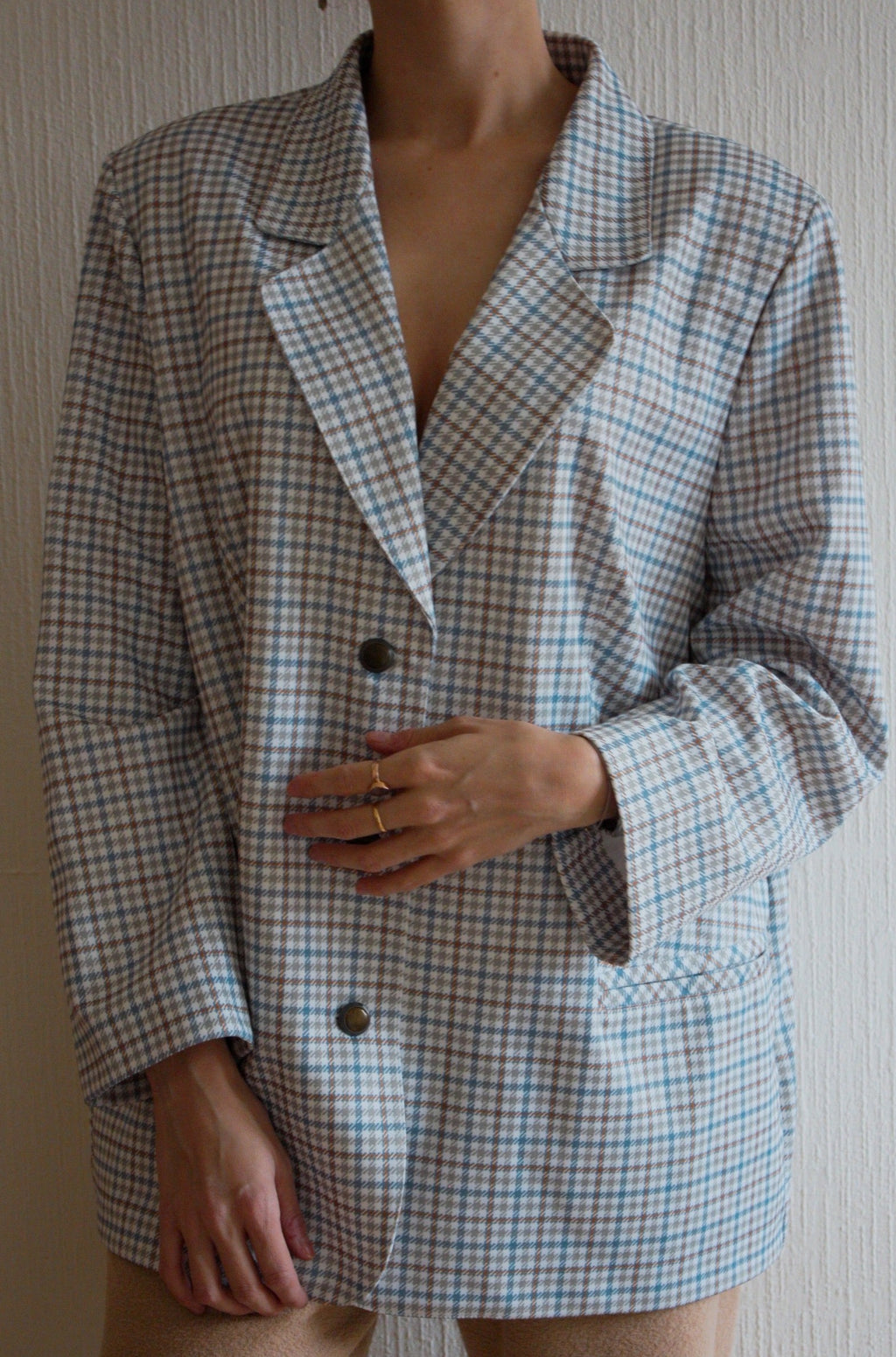 Veste blazer blanche et verte à carreaux L