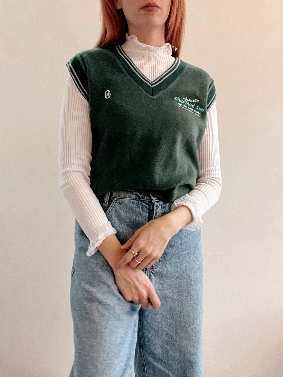 Gilet polaire vintage vert foncé S