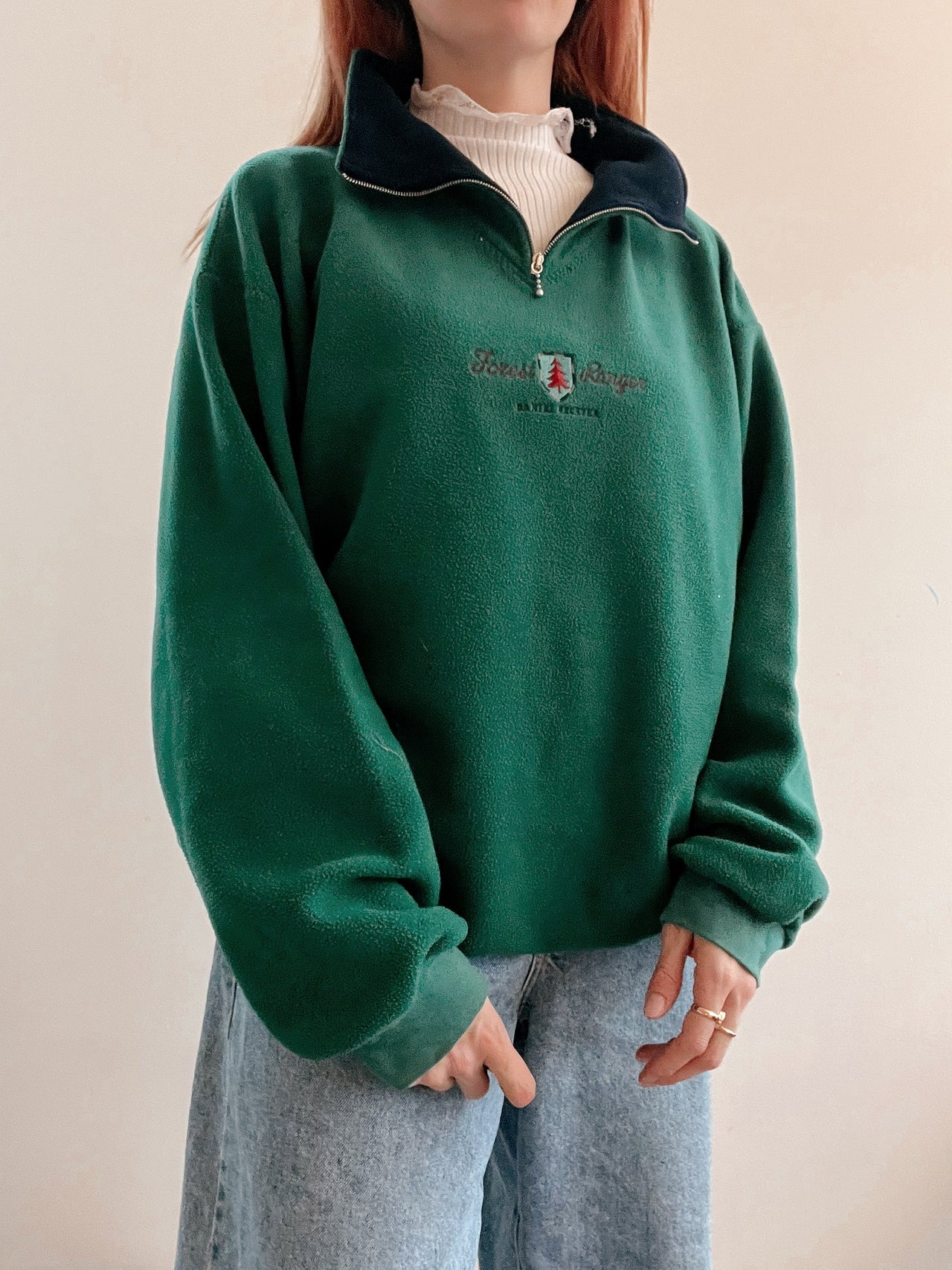 Vintage grüner Fleecepullover M