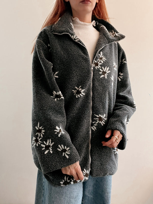 Jacket polaire vintage grise à motifs XL
