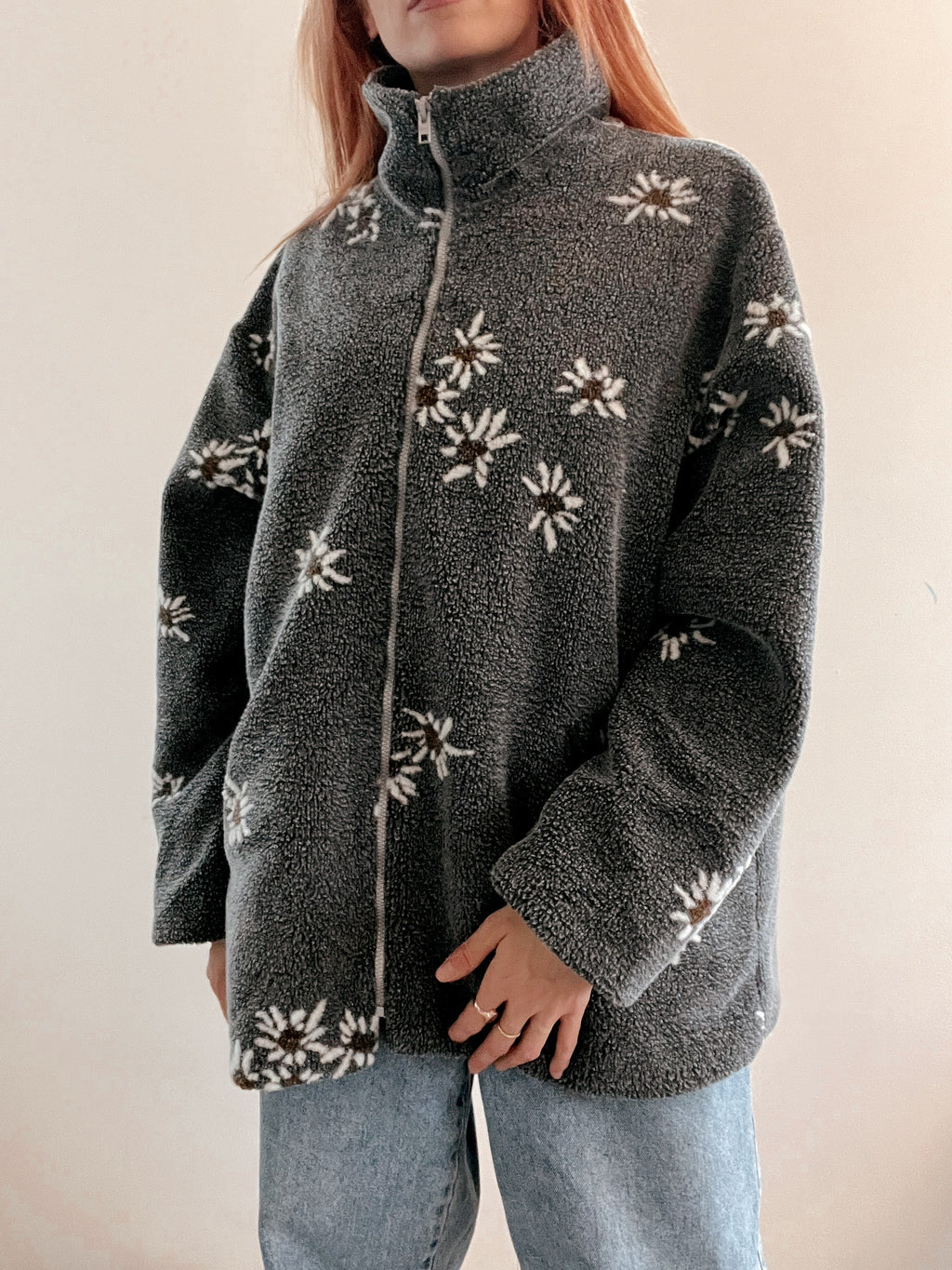 Jacket polaire vintage grise à motifs XL