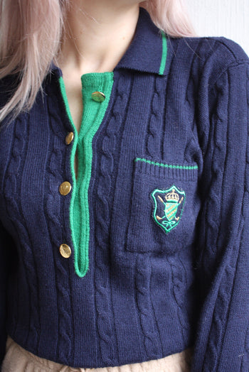 Pull en maille bleu marine et vert S