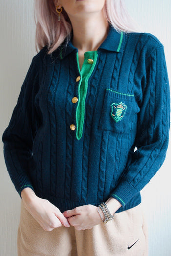 Pull en maille bleu marine et vert S