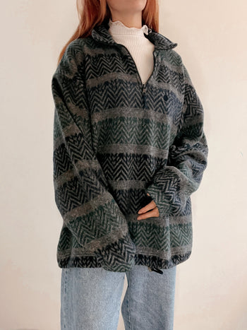 Pull polaire vintage vert foncé XL