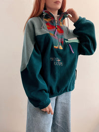 Pull polaire vintage vert et multicolore L