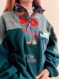 Pull polaire vintage vert et multicolore L