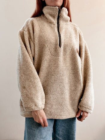 Beigefarbener Vintage-Fleecepullover M