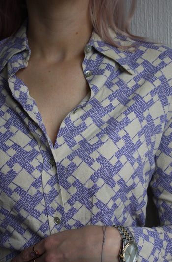 Chemise vintage 70's violette et crème XS