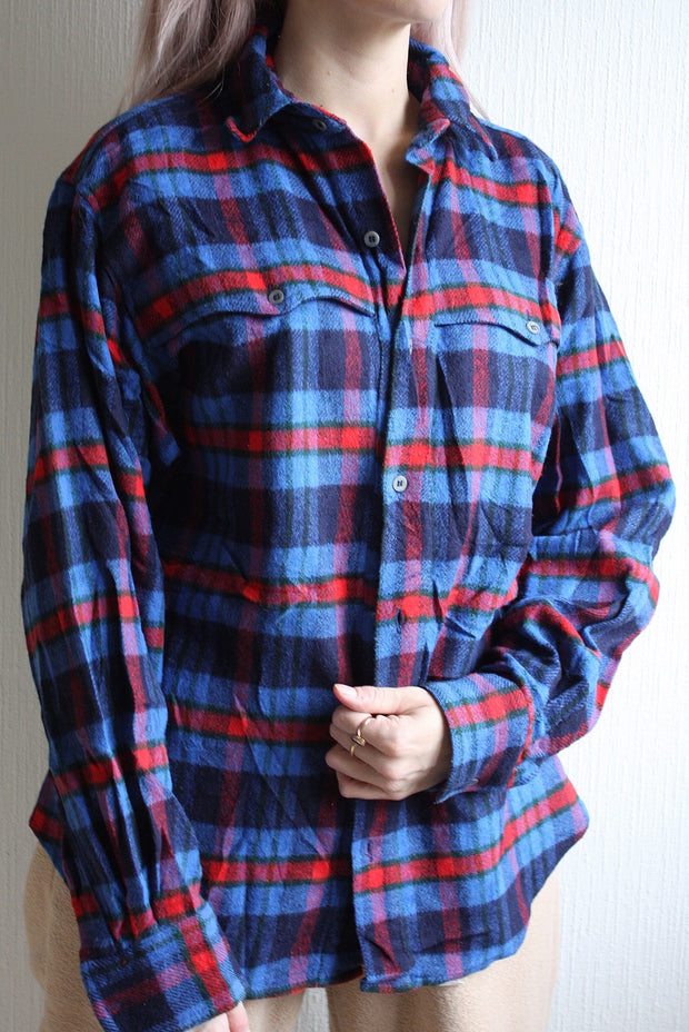 Chemise épaisse Vintage 90s à carreaux bleus/rouges L