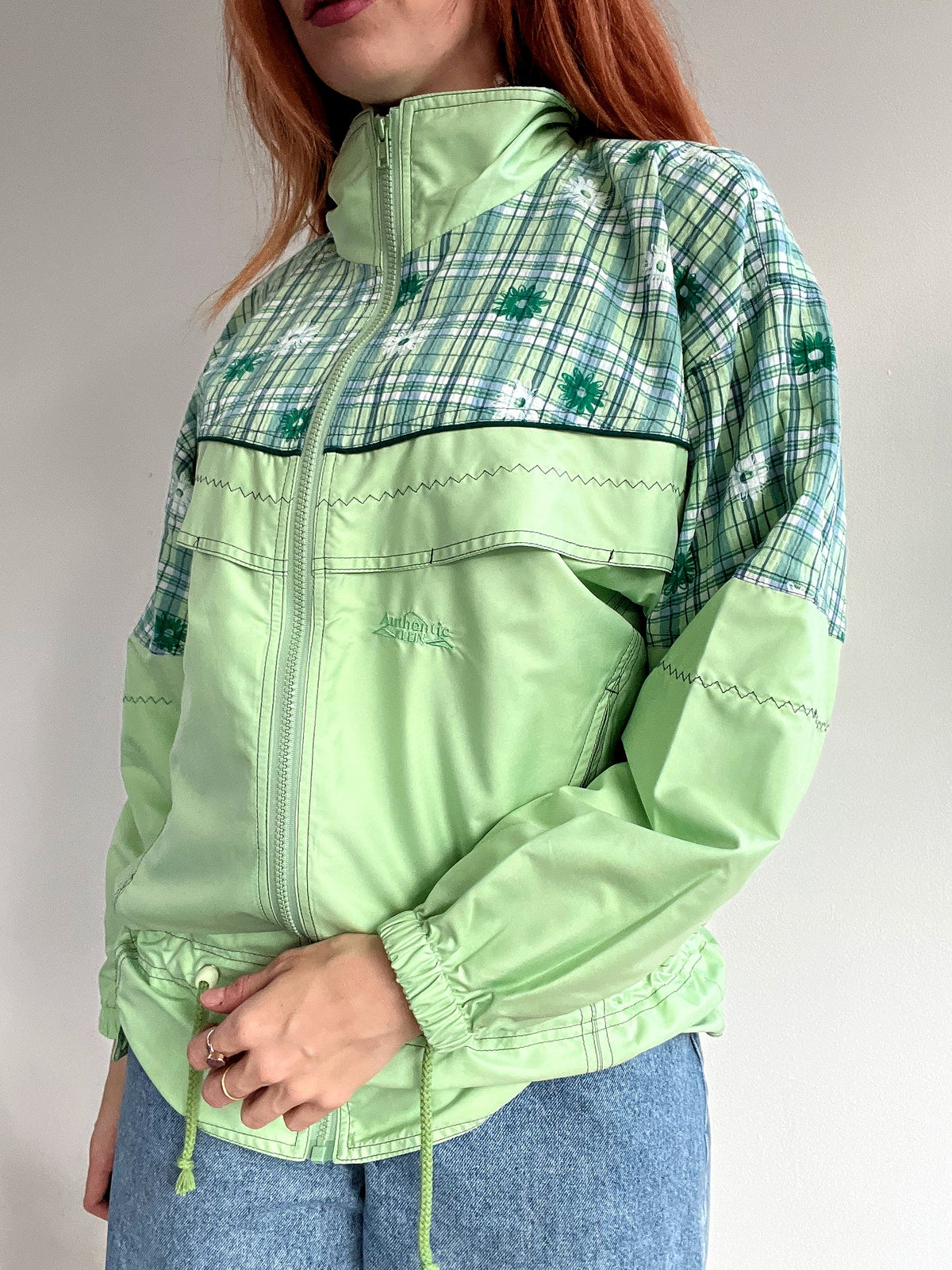 Vintage grün bestickte Joggingjacke S