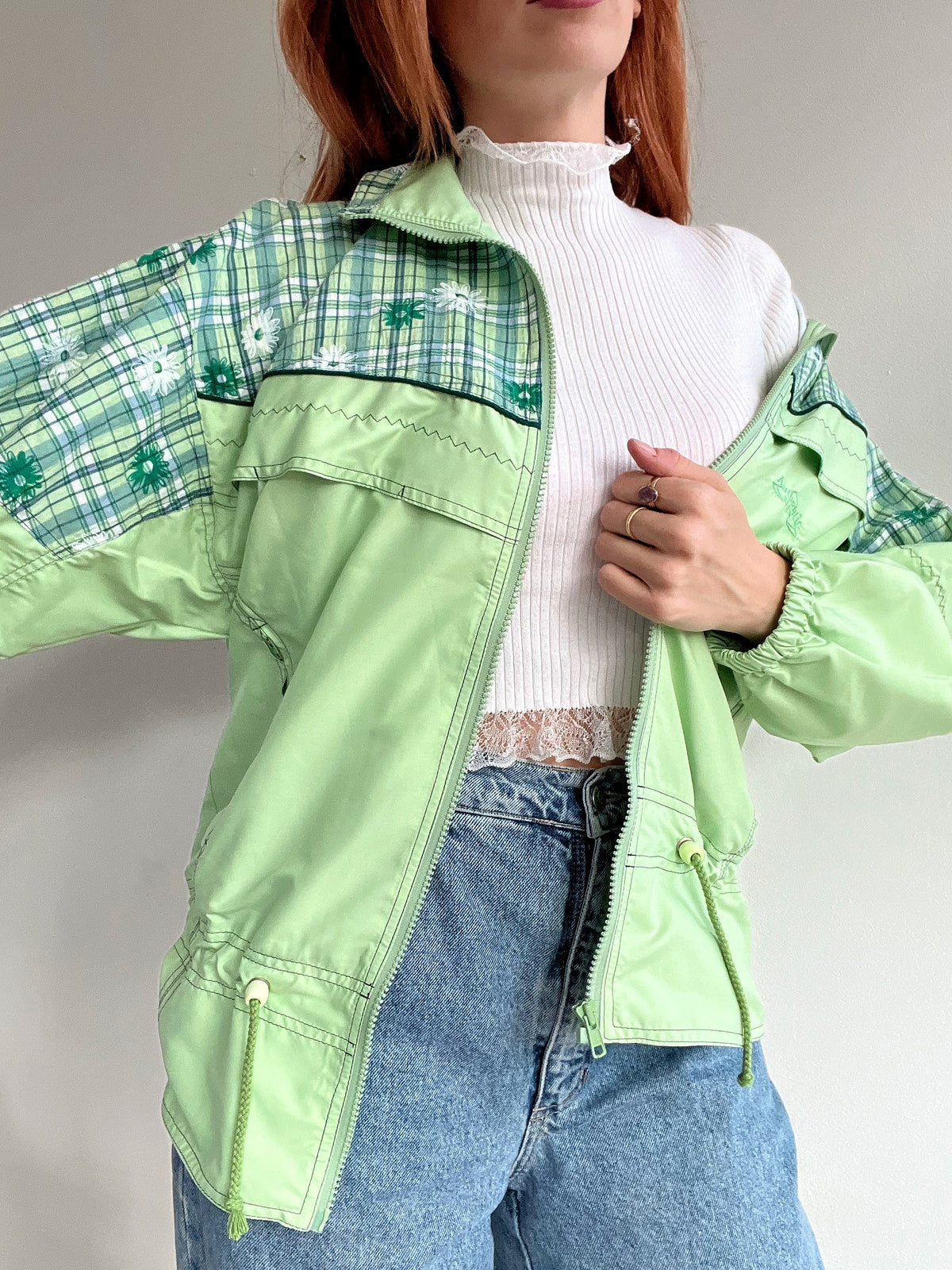 Vintage grün bestickte Joggingjacke S
