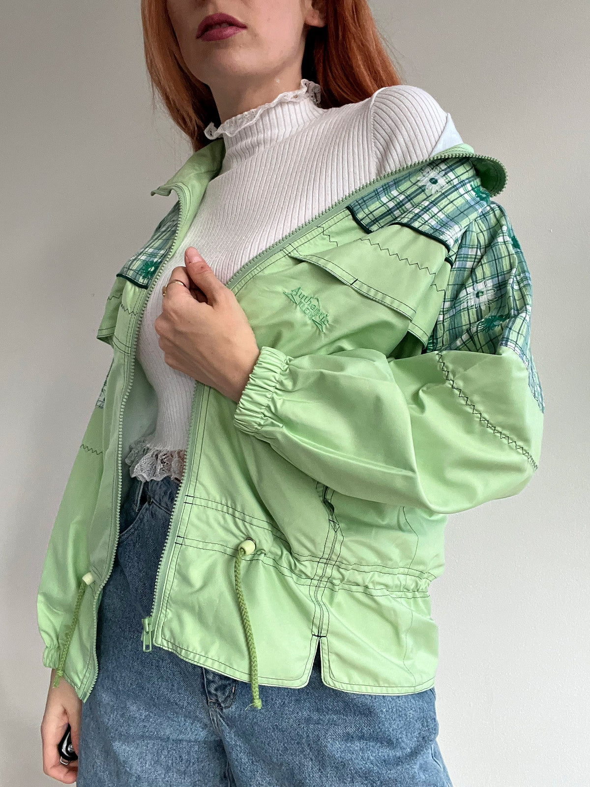 Vintage grün bestickte Joggingjacke S