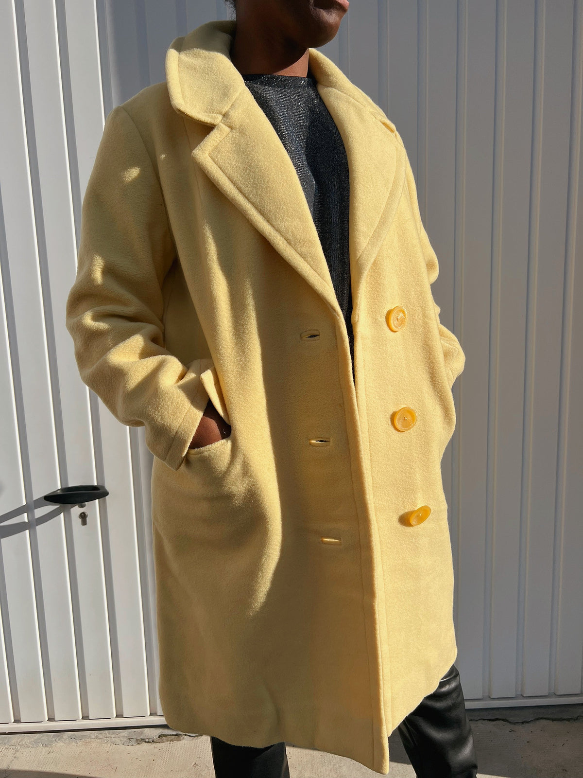Manteau vintage en laine jaune M