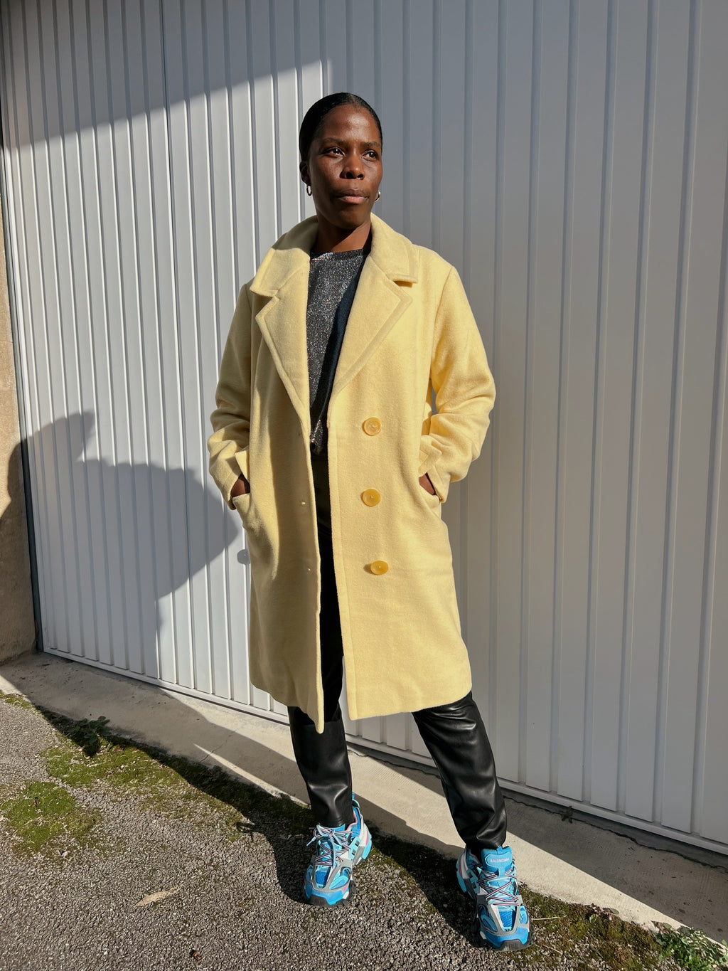 Manteau vintage en laine jaune M