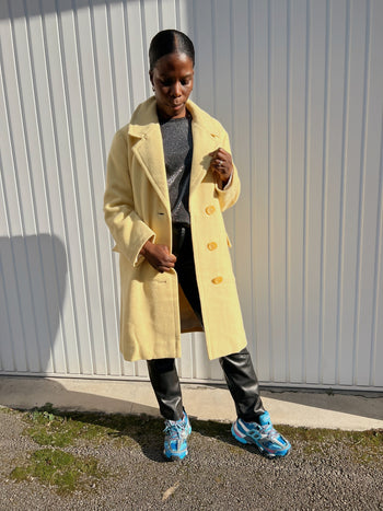 Manteau vintage en laine jaune M