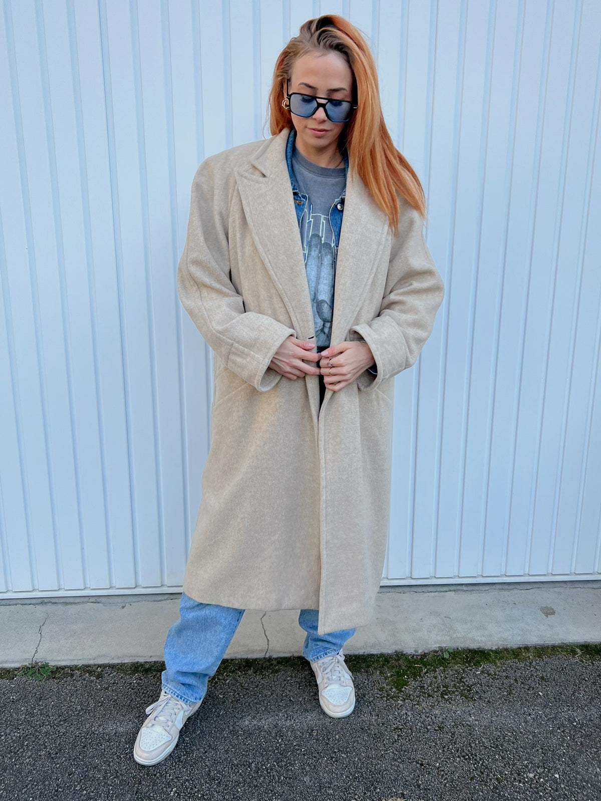 Manteau vintage en laine beige oversized L/XL