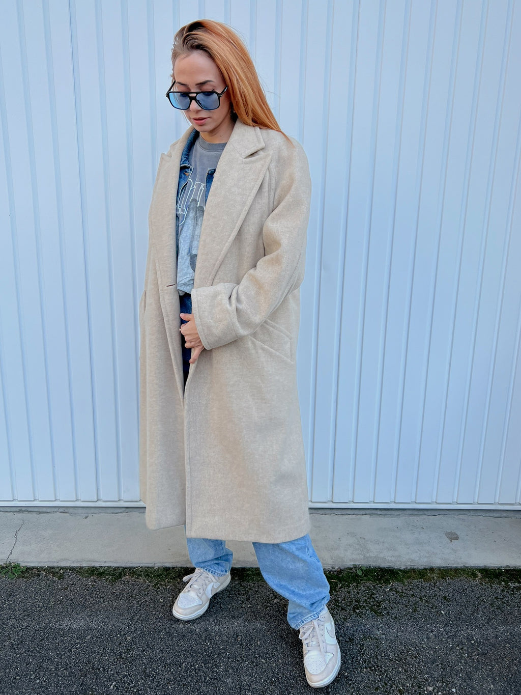 Manteau vintage en laine beige oversized L/XL