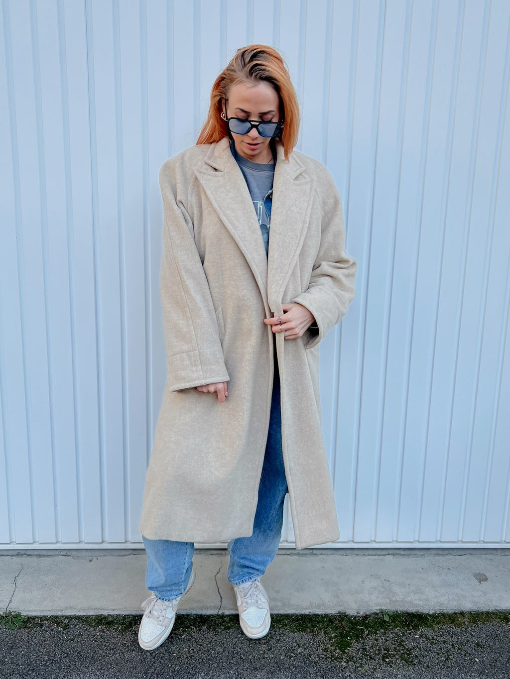 Manteau vintage en laine beige oversized L/XL