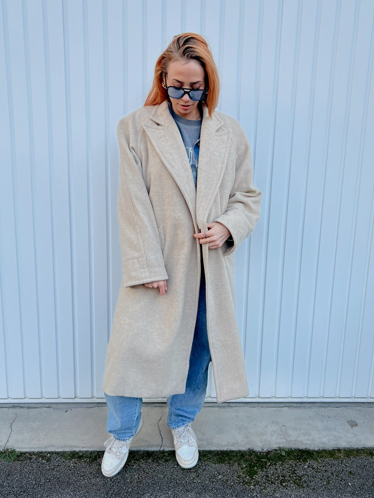 Manteau vintage en laine beige oversized L/XL