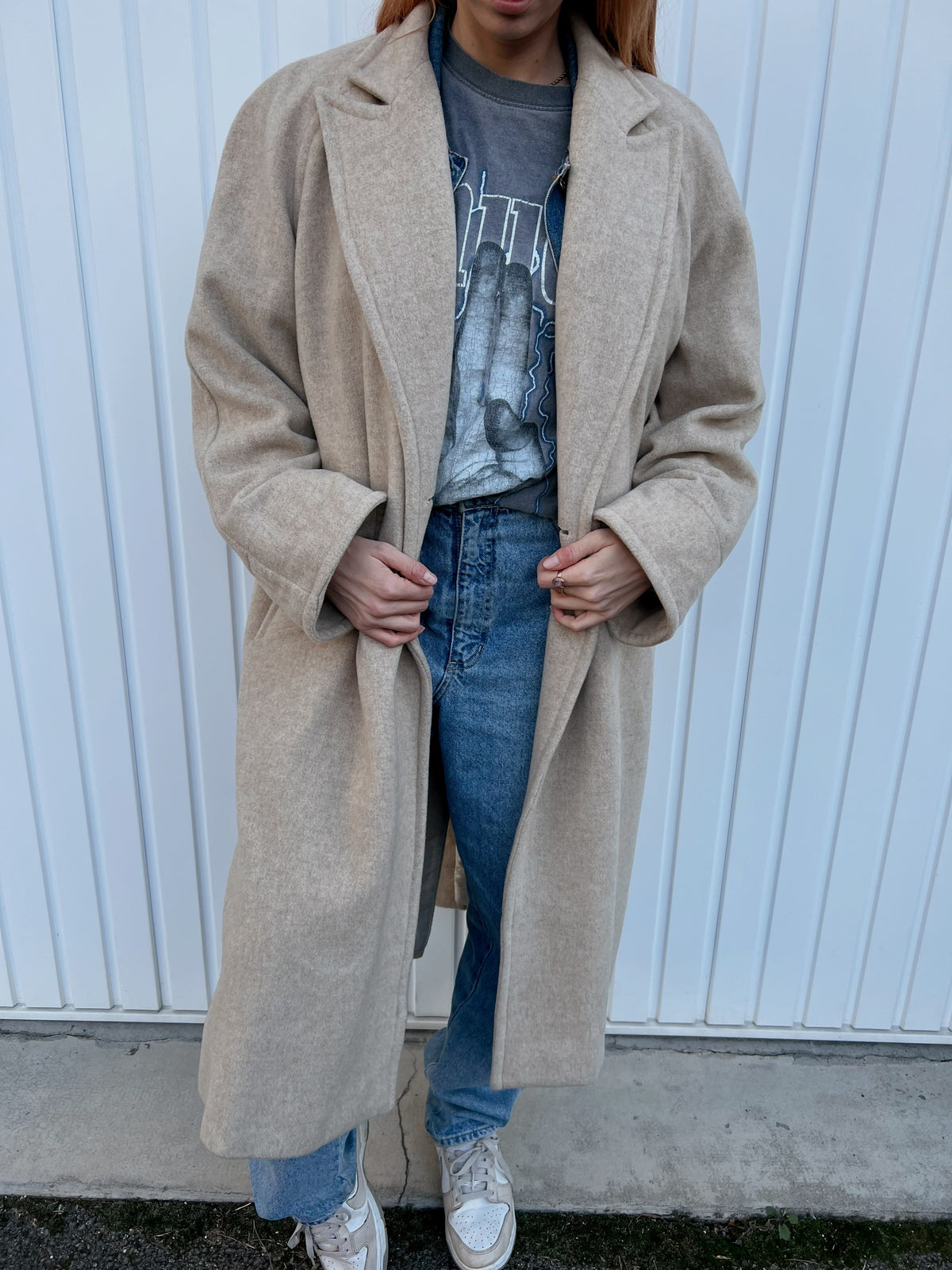 Manteau vintage en laine beige oversized L/XL