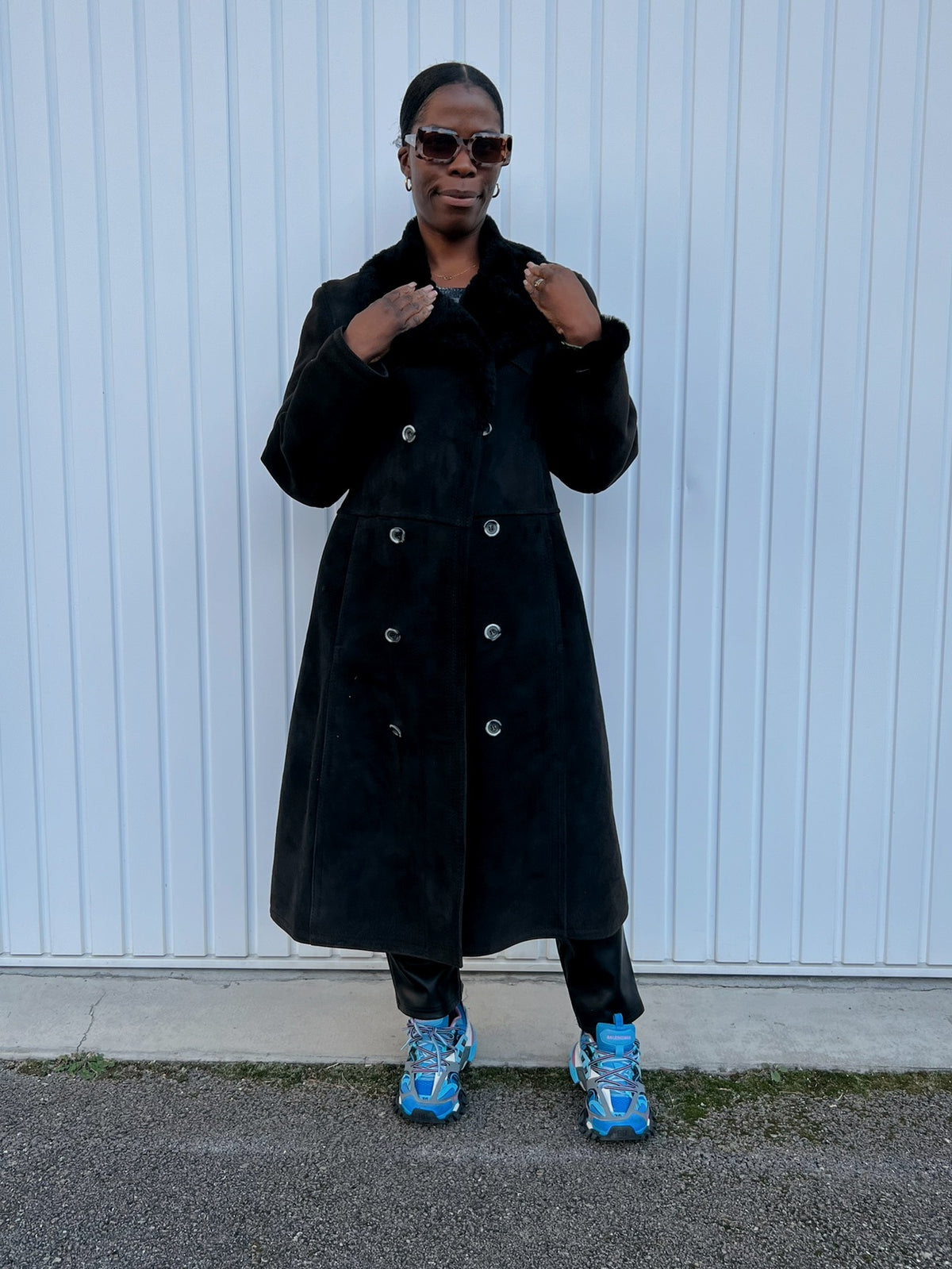 Long Manteau en mouton retourné noir L