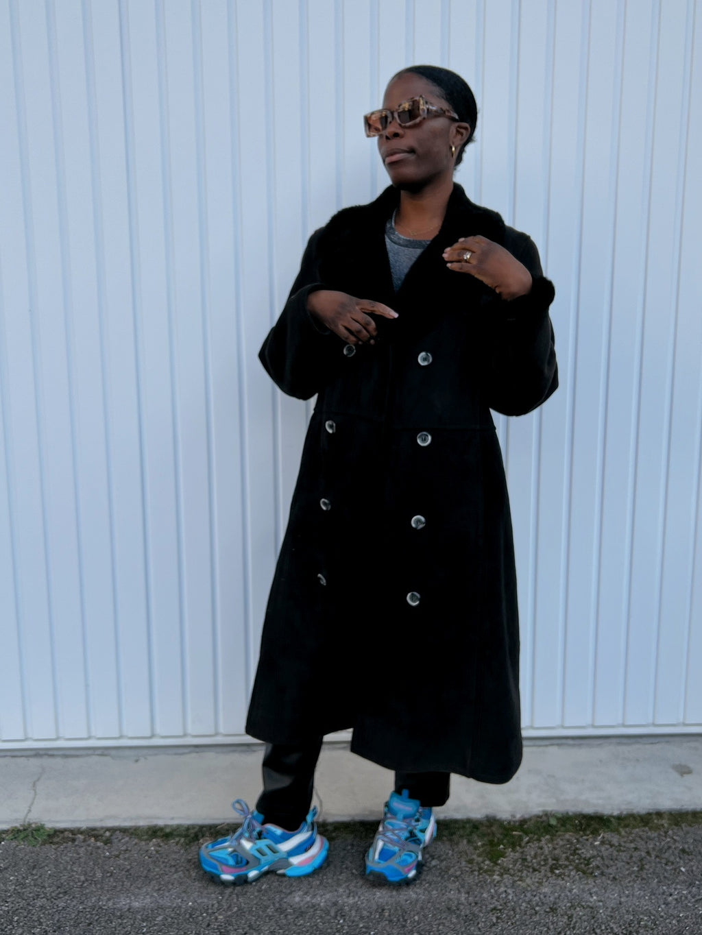 Long Manteau en mouton retourné noir L