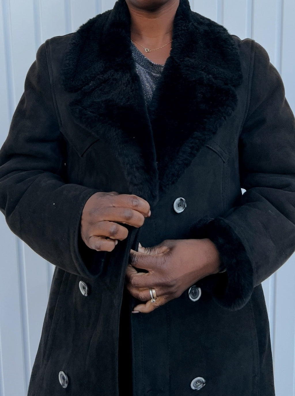 Long Manteau en mouton retourné noir L