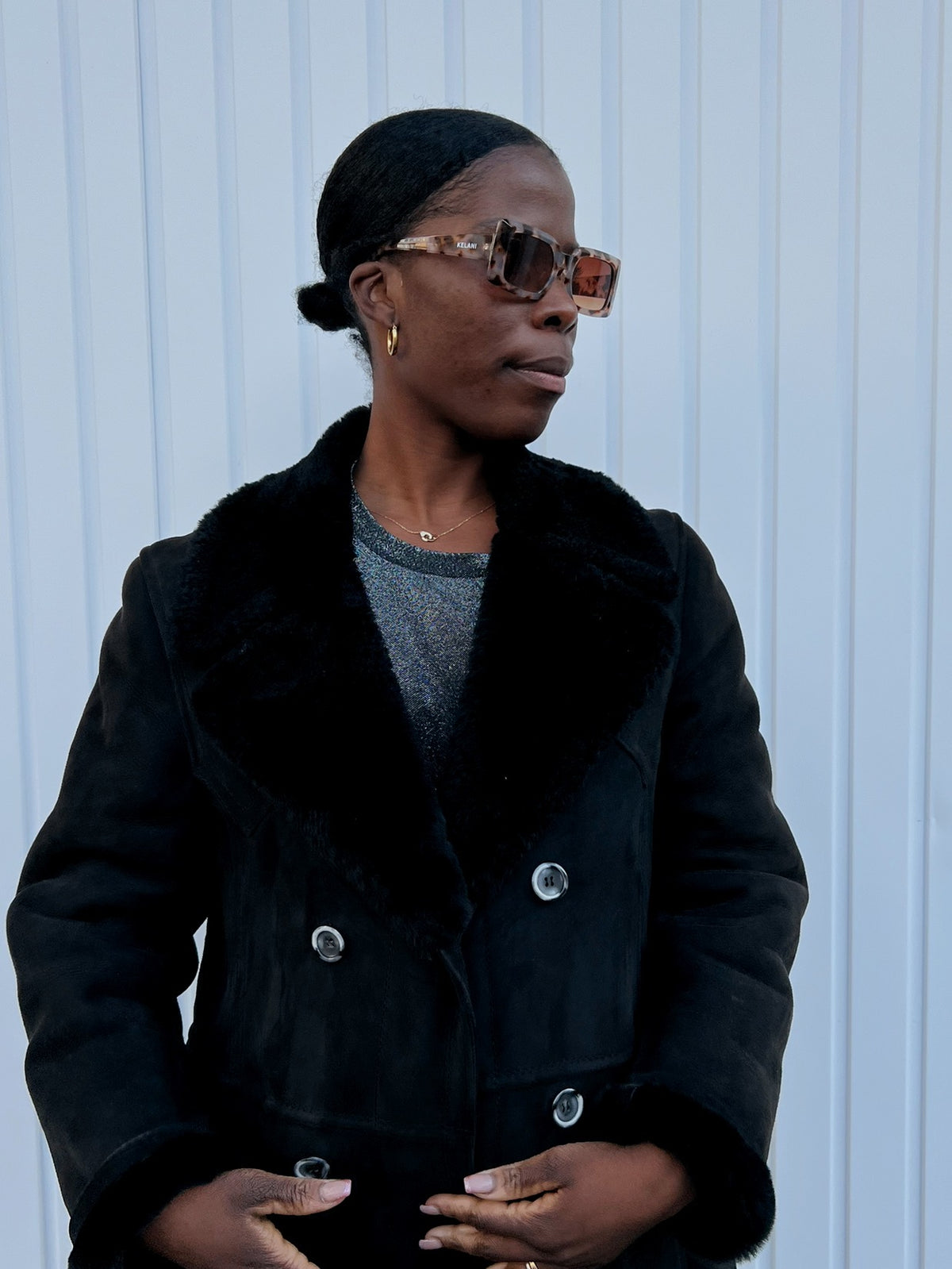 Long Manteau en mouton retourné noir L