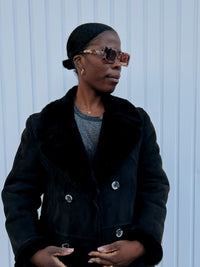 Long Manteau en mouton retourné noir L