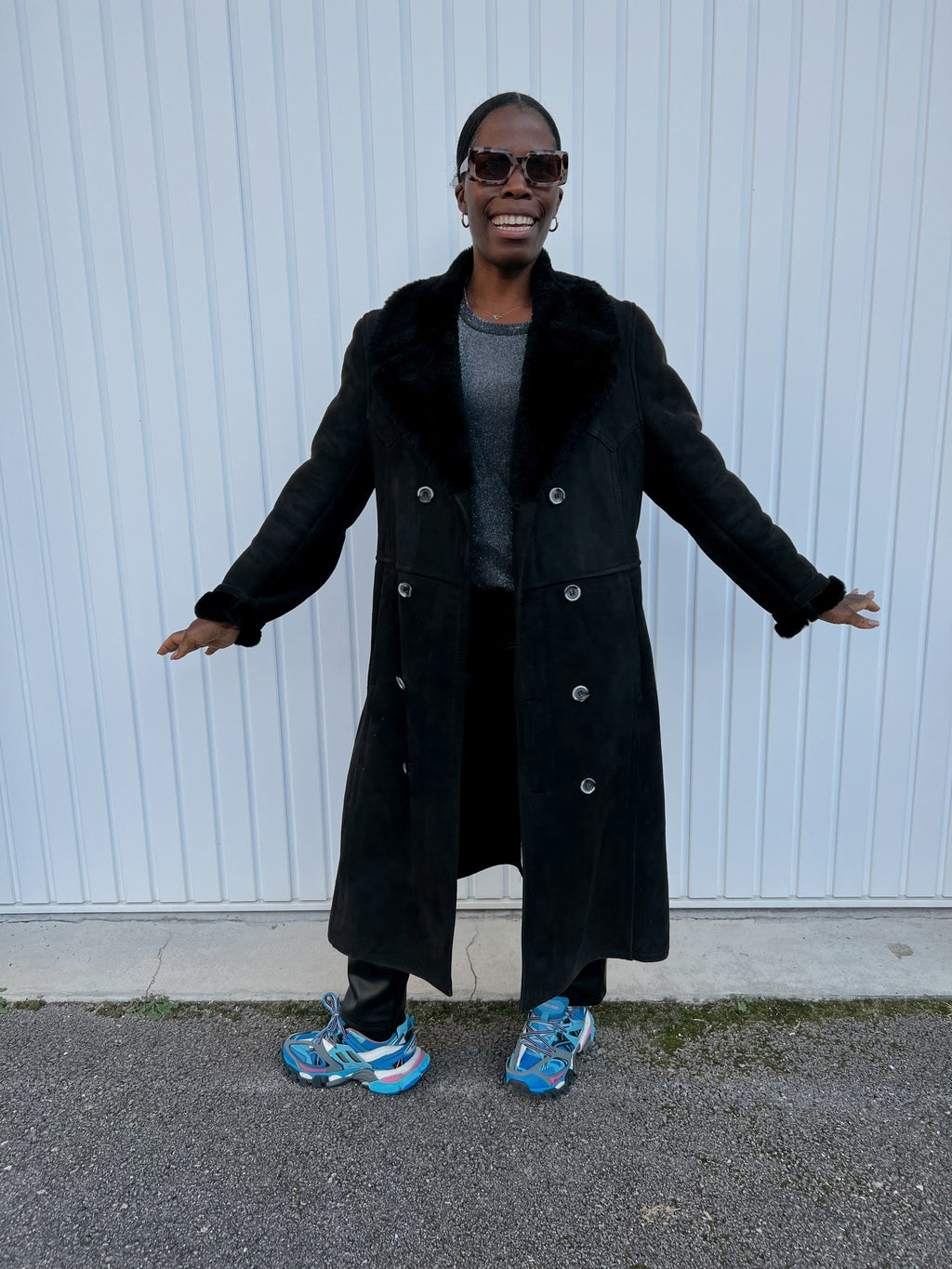 Long Manteau en mouton retourné noir L