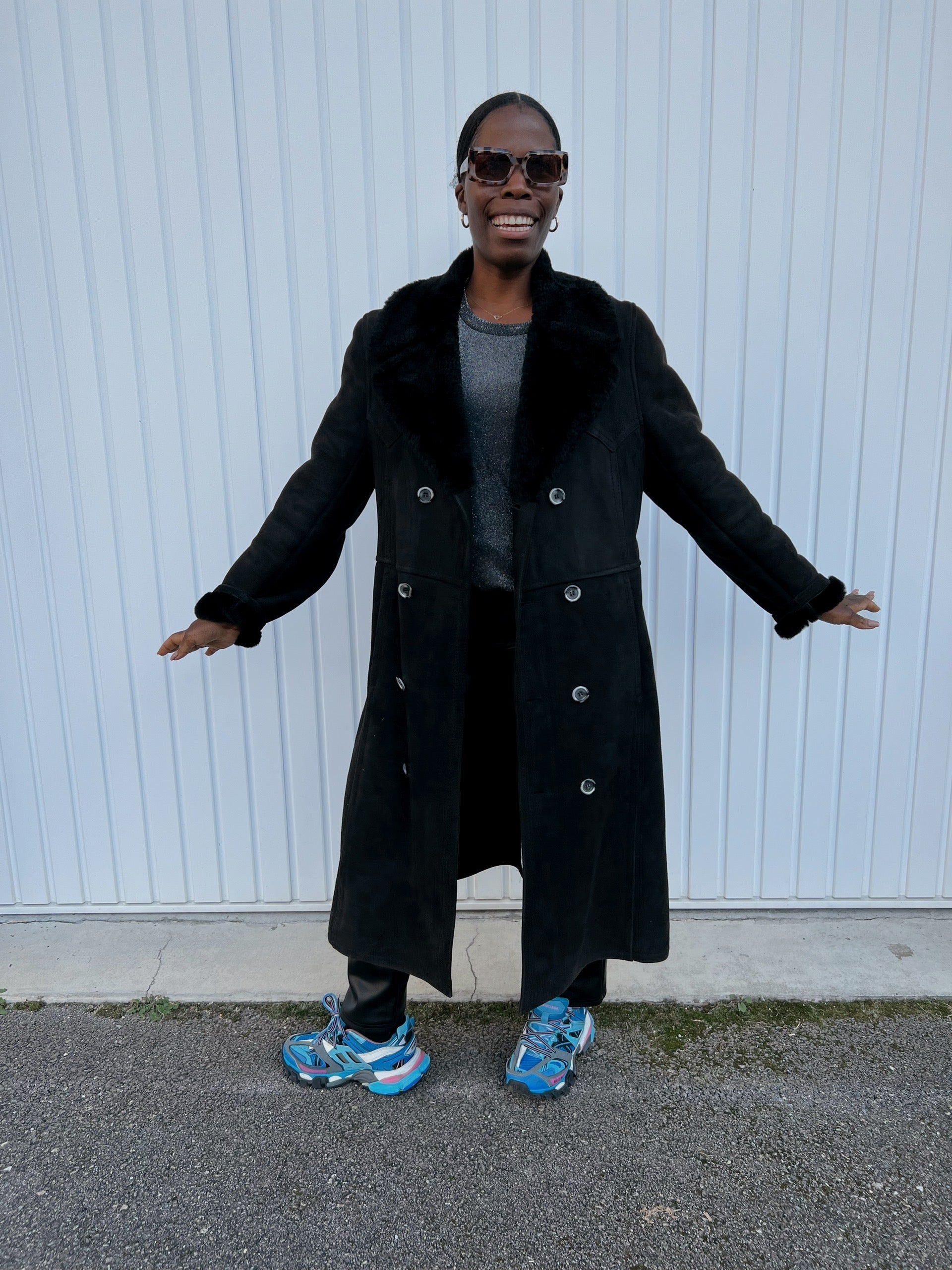 Long Manteau en mouton retourné noir L