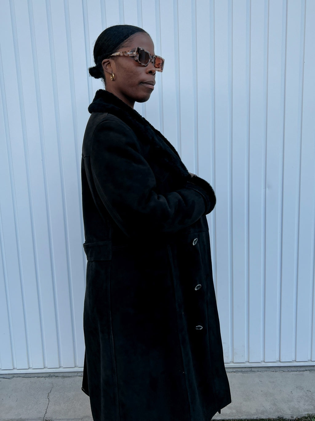 Long Manteau en mouton retourné noir L